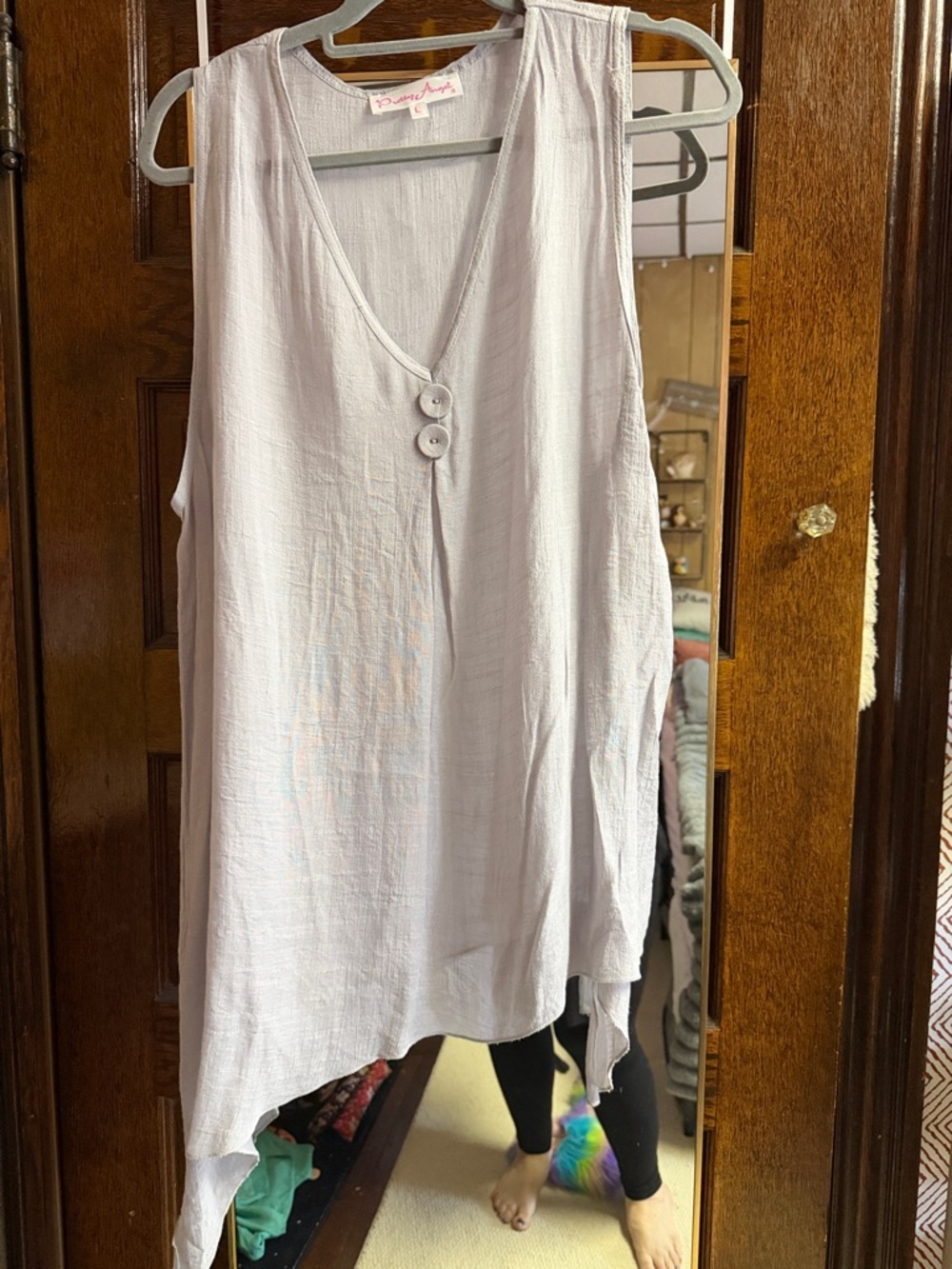 Pretty Angel Grey V-Neck Sleeveless Tunic with Button Accent